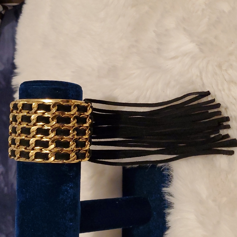 Henri Bendel East Hampton Fringe Cuff Bracelet-Black & Gold